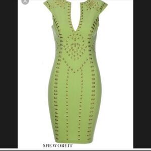 Lipsy Green Studded Mini Dress